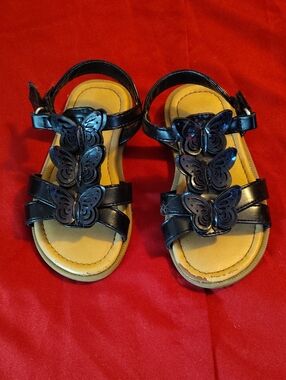 Sugar Black Butterfly Strap Sandals with Tan Insole